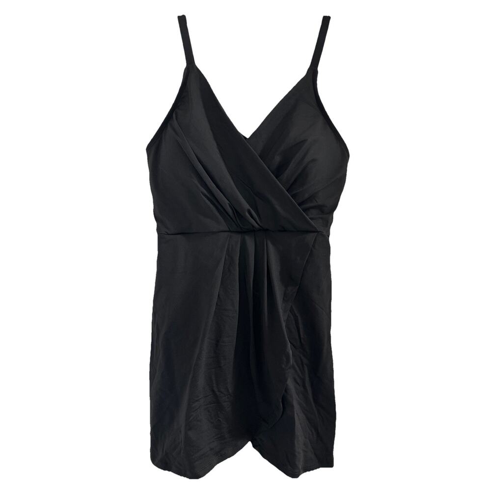 Lands’ End Women's Black One Piece Bathing Suit Medium Skirt Style Built In Bra